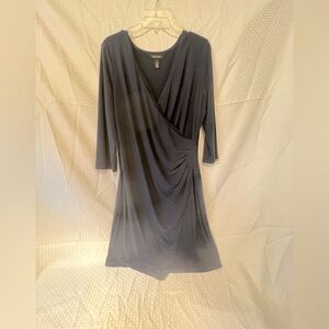 WHBM Women's Navy Blue Faux Wrap Ruched Stretch Sheath Dress Size 16
